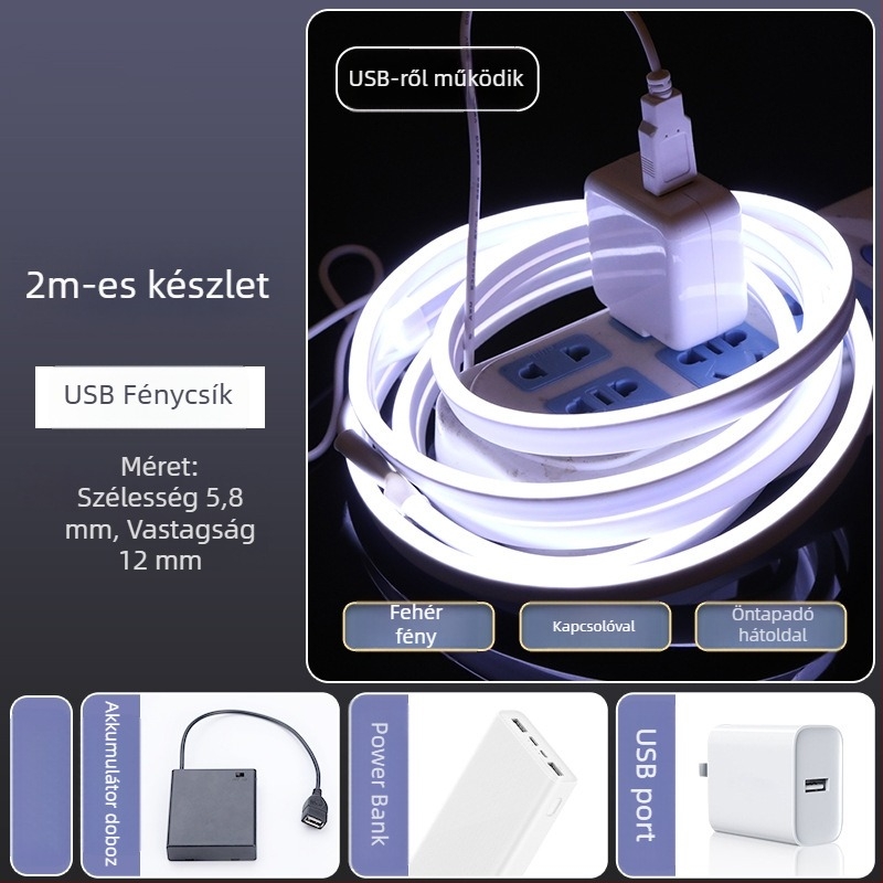 Személyre szabott LED világító szalag otthonra, 5V USB, rugalmas szilikon neonhatású
