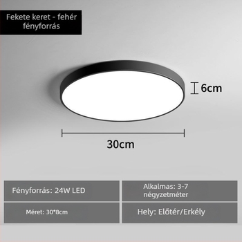 LED mennyezeti lámpa erkélyre és folyosóra, kerek, modern minimalist dizájn, fekete-fehér