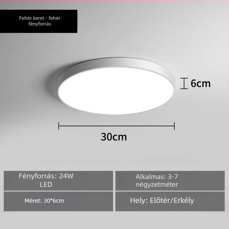 LED mennyezeti lámpa erkélyre és folyosóra, kerek, modern minimalist dizájn, fekete-fehér