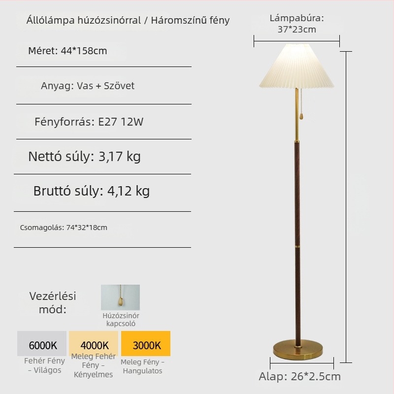 Skandináv stílusú plisírozott állólámpa textile árnyékkal, nappaliba és hálószobába – elegáns dekoratív világítás