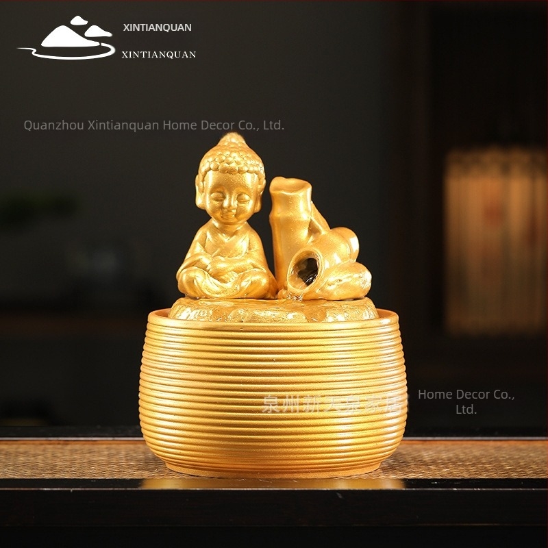 Zen kis Buddha folyóvízzel – dekoráció otthonra és irodába, teafőasztalhoz