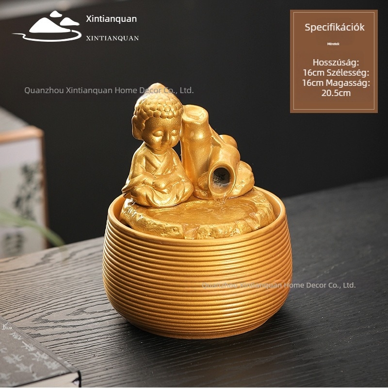 Zen kis Buddha folyóvízzel – dekoráció otthonra és irodába, teafőasztalhoz