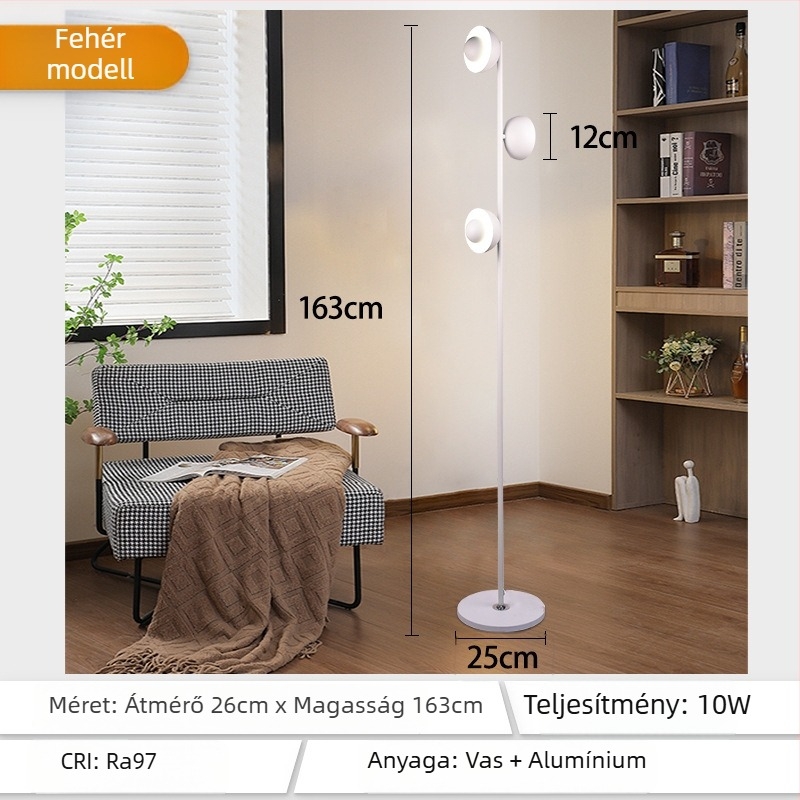 LED állólámpa minimál stílusú, modern dizájnnal, PVC árnyékolóval és vas testtel, nappalira, hálószobára és dolgozószobára
