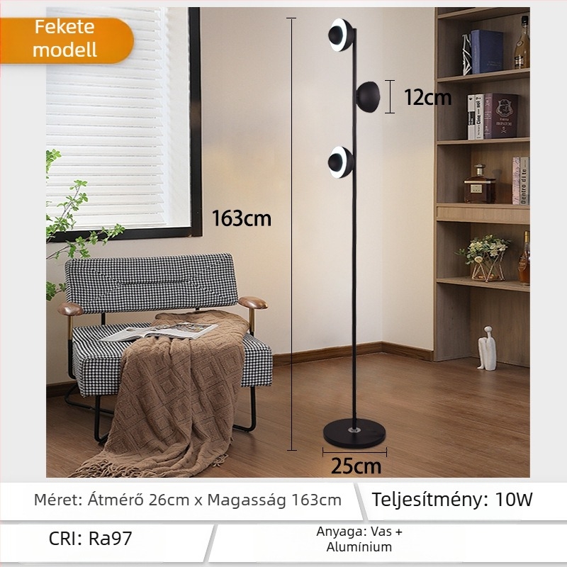 LED állólámpa minimál stílusú, modern dizájnnal, PVC árnyékolóval és vas testtel, nappalira, hálószobára és dolgozószobára