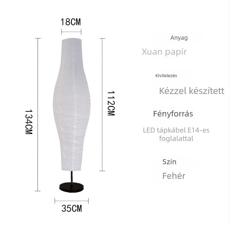 Skandináv stílusú állólámpa LED papíralapú árnyékolóval, 137 cm, ideális nappaliba és hálószobába