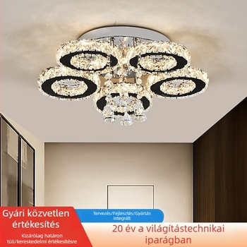 Kristály LED mennyezeti lámpa, körkörös három gyűrűs csillár, modern minimális dizájn nappalira és hálószobára