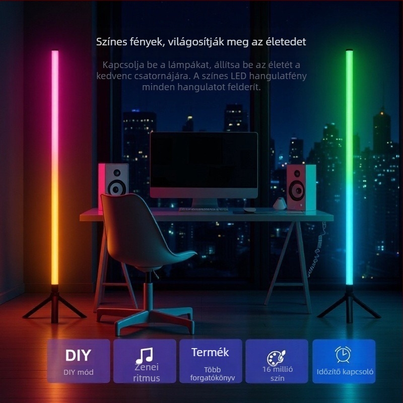 RGB 360° fénylő állólámpa hangérzékelővel, hangulatvilágítás hálószoba és nappali számára, LED kiegészítő világítás