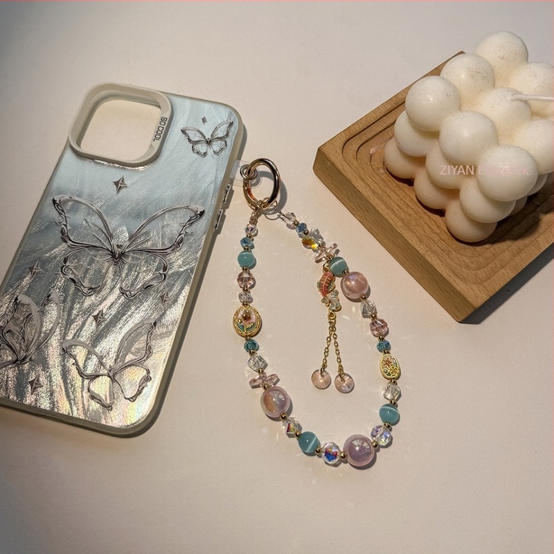 Könnyed luxus kínai stílusú gyöngyös telefonlánc ötvözet textúrájú koi mintával, dekoratív lánc kulcsokhoz és táskákhoz