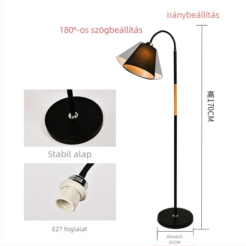 Nordic stílusú LED állólámpa távirányítóval, textil árnyékolóval, 170 cm magas