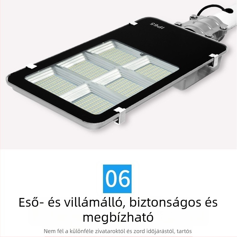 6-paneles napelemes utcai LED lámpa, vidéki kerthez, IP67, 100W