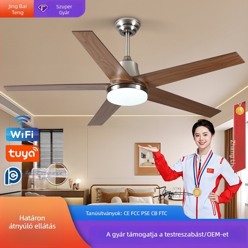 Retro diófa mennyezeti ventilátor LED világítással, amerikai stílus, nagy légáramlat a nappaliba és az étkezőbe, függő lámpa