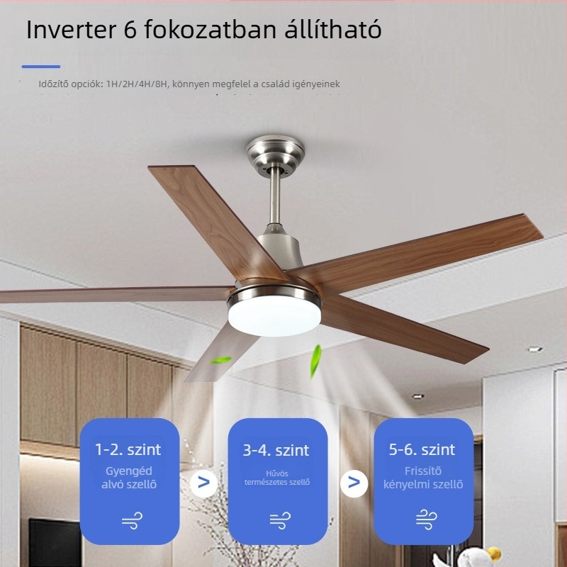 Retro diófa mennyezeti ventilátor LED világítással, amerikai stílus, nagy légáramlat a nappaliba és az étkezőbe, függő lámpa