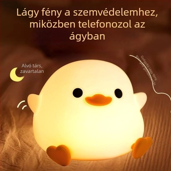 Silikonból készült stressz-mentes éjjeli lámpa érintésérzékelővel, asztali/éjjel használatra, atmoszferikus világítás Doudou Duck formában, dekoratív ajándék