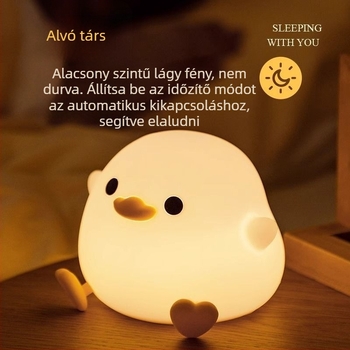 Silikonból készült stressz-mentes éjjeli lámpa érintésérzékelővel, asztali/éjjel használatra, atmoszferikus világítás Doudou Duck formában, dekoratív ajándék