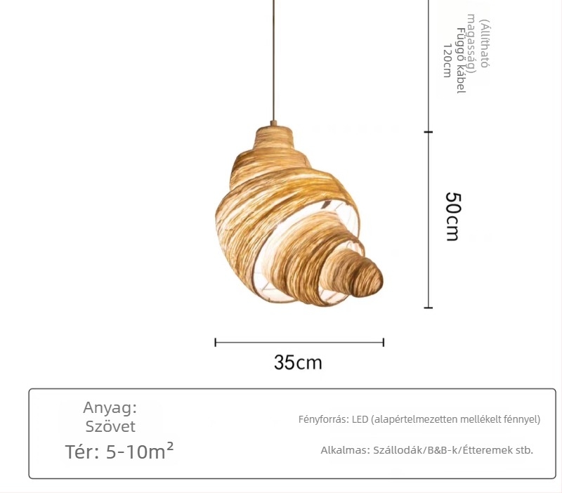 Croissant alakú textilcsillár, japán stílusú, vas váz, LED, éttermekhez, szállodákhoz és bankett termekhez, többfejű