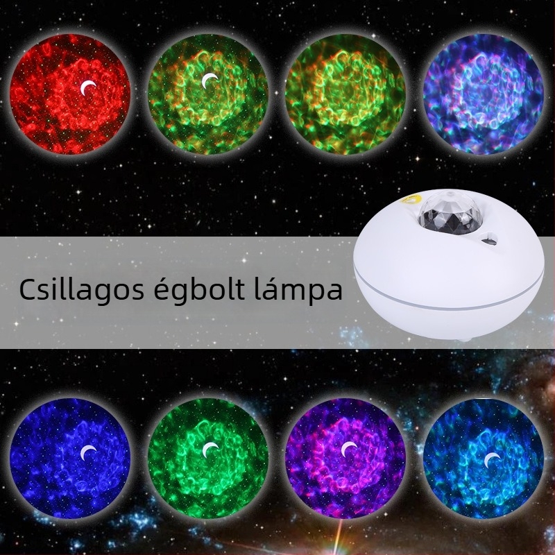 Új zenei vetítésű csillagos ég lámpa, LED víz hullám mintával, USB táplálású éjszakai fény