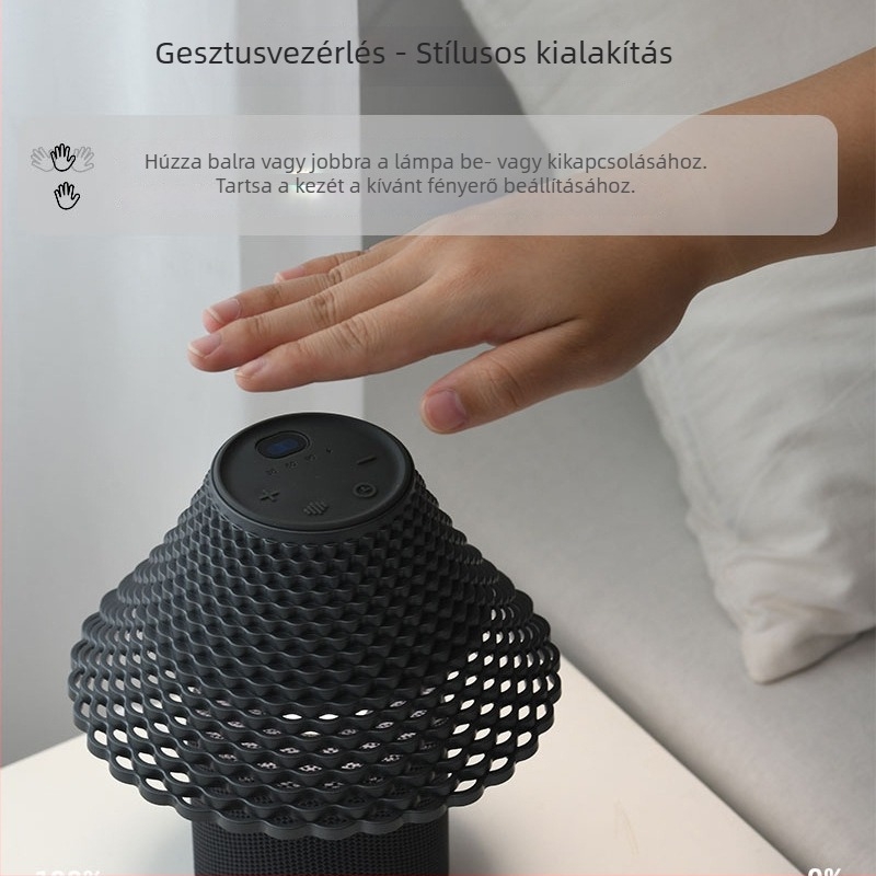 Fehér zajos éjjeli lámpa gombaalakú gesztusérzékelővel, folyamatos fényerő-szabályozás és időzítő, USB-tápellátás