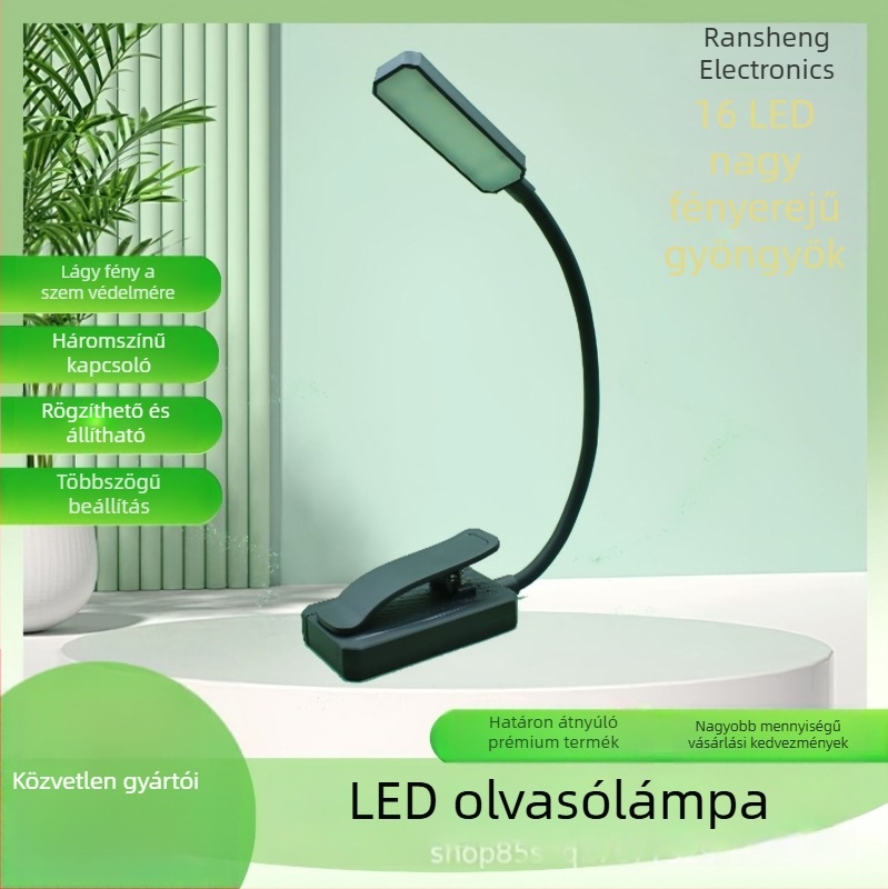 Könnyen hordozható szemvédő olvasólámpa USB töltéssel – kompakt LED-klipsz lámpa diákkollégiumokhoz