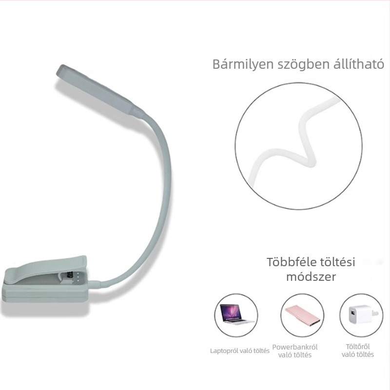 Könnyen hordozható szemvédő olvasólámpa USB töltéssel – kompakt LED-klipsz lámpa diákkollégiumokhoz
