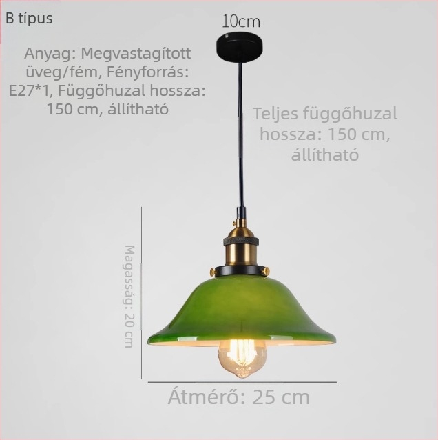 Nosztalgikus retro üveglámpa kávébarna színben, egyfejű függőlámpa étteremnek, bárnak és a nappalinak, vintage stílusban