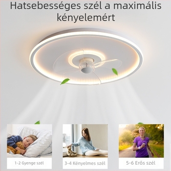 Kerek mennyezeti ventilátoros lámpa, modern minimalist stílusú étteremhez, intelligens változtatható sebességű távirányító