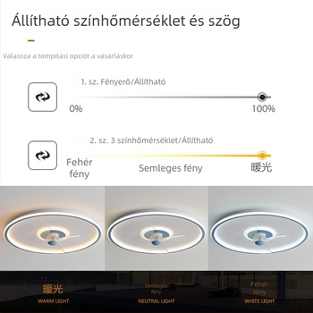Kerek mennyezeti ventilátoros lámpa, modern minimalist stílusú étteremhez, intelligens változtatható sebességű távirányító