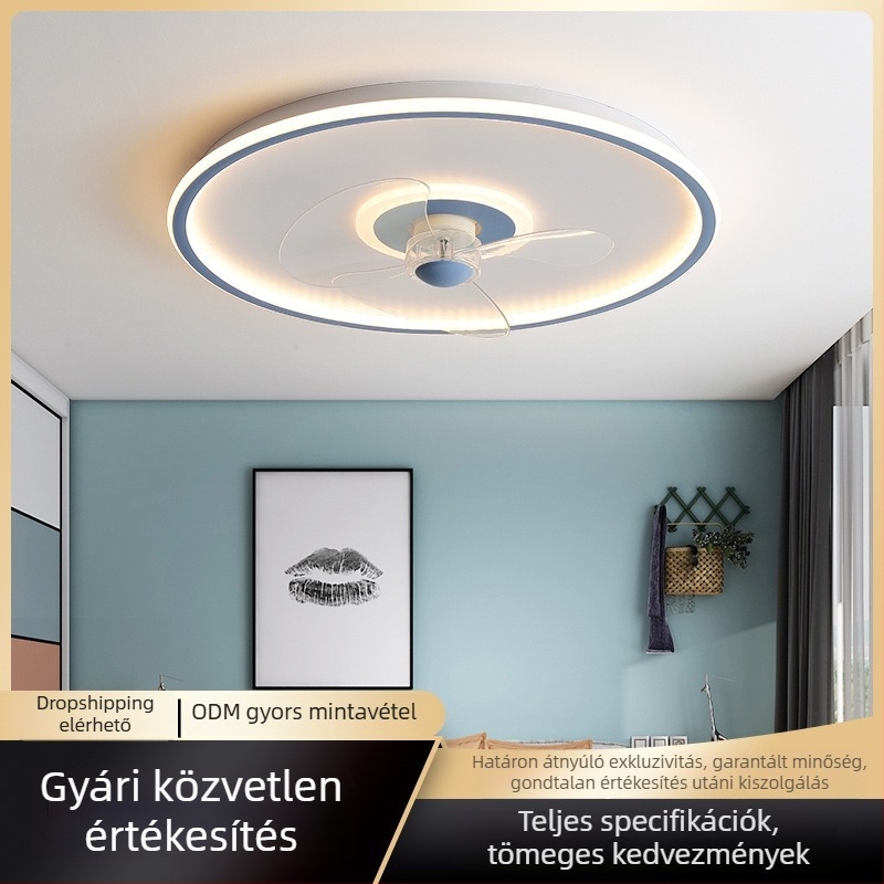 Kerek mennyezeti ventilátoros lámpa, modern minimalist stílusú étteremhez, intelligens változtatható sebességű távirányító