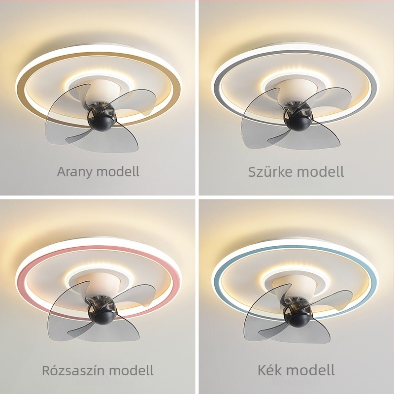 Kerek mennyezeti ventilátoros lámpa, modern minimalist stílusú étteremhez, intelligens változtatható sebességű távirányító
