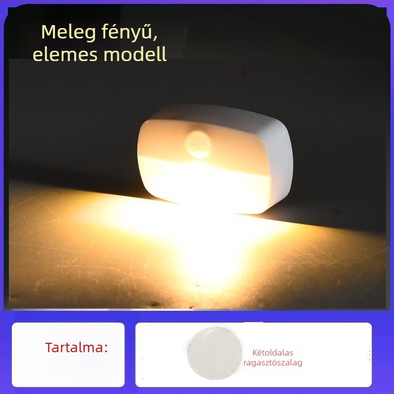 LED mozgásérzékelős éjszakai fény, akkumulátoros, éjjeliszekrényhez, folyosóra, hálószobába és szekrénybe