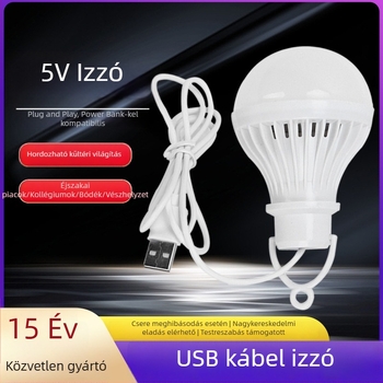 5V USB‑tápellátású LED izzó kábellel — hordozható vészvilágítás külső használatra, energiatakarékos