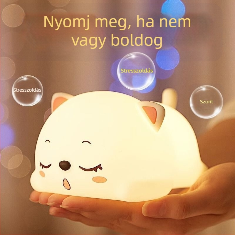 Doromboló macska éjszakai fény alváshoz, gyengéd fény a hálószobában, éjjeli lámpa lányoknak, születésnapi ajándék