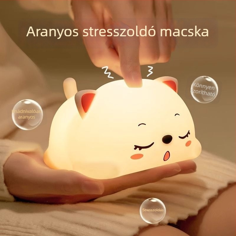 Doromboló macska éjszakai fény alváshoz, gyengéd fény a hálószobában, éjjeli lámpa lányoknak, születésnapi ajándék