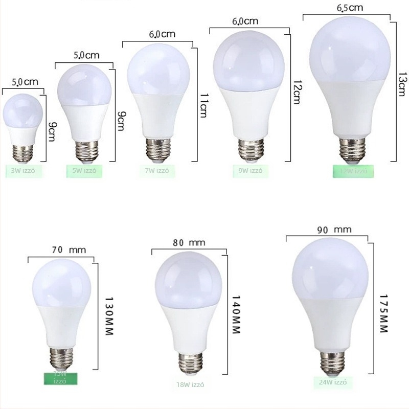 LED izzó E27-es talppal, alumínium ház műanyag bevonattal, beltéri éttermi világításhoz
