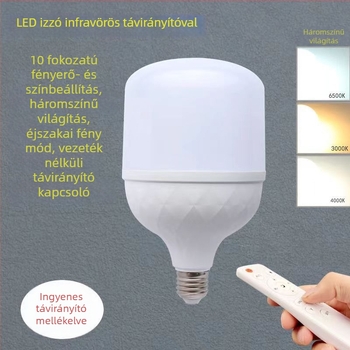 LED izzó távirányítóval, E27 foglalat, éjszakai fény, energiatakarékos lámpa, időzítő