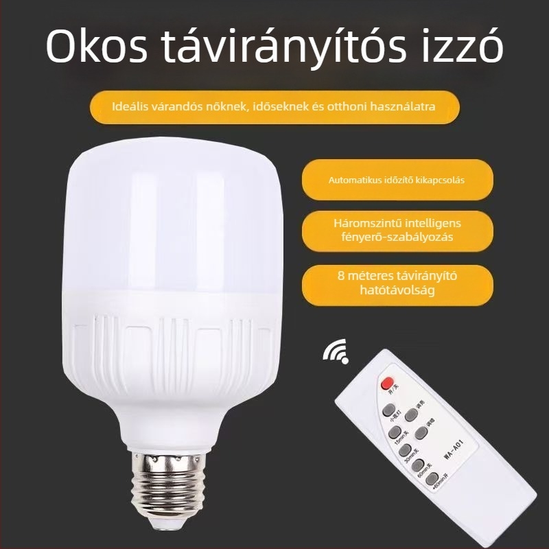 LED izzó távirányítóval, E27 foglalat, éjszakai fény, energiatakarékos lámpa, időzítő