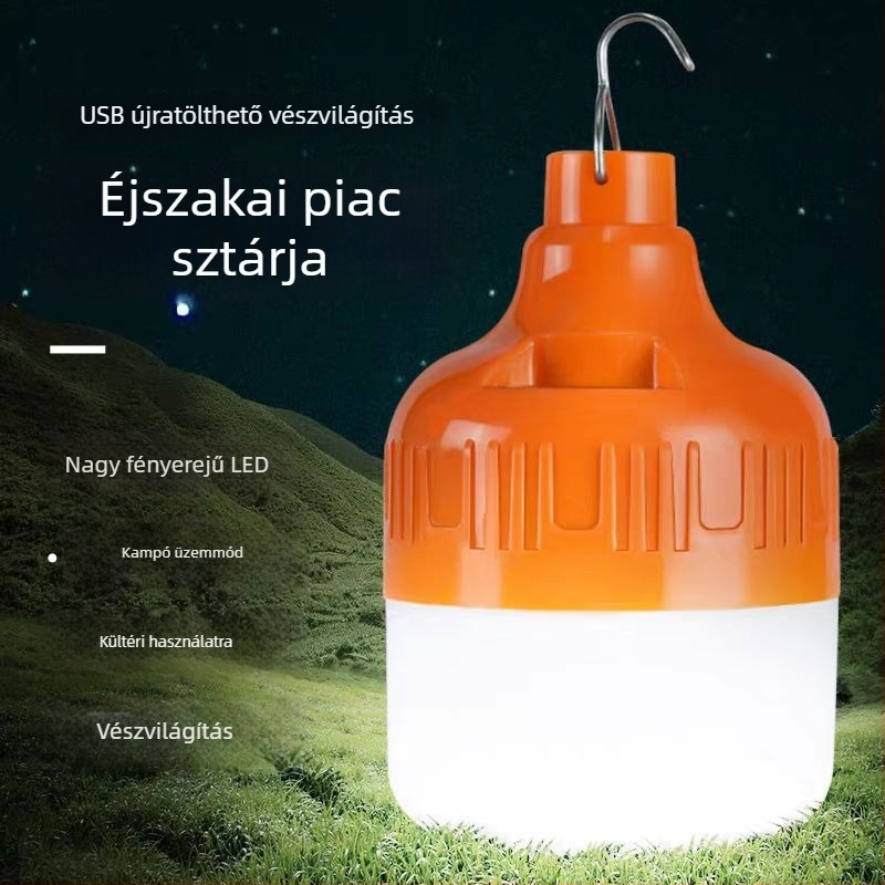 Kültéri újratölthető LED vészvilágító izzó, vízálló, USB töltés, 180° fénysugár, foglalat B22