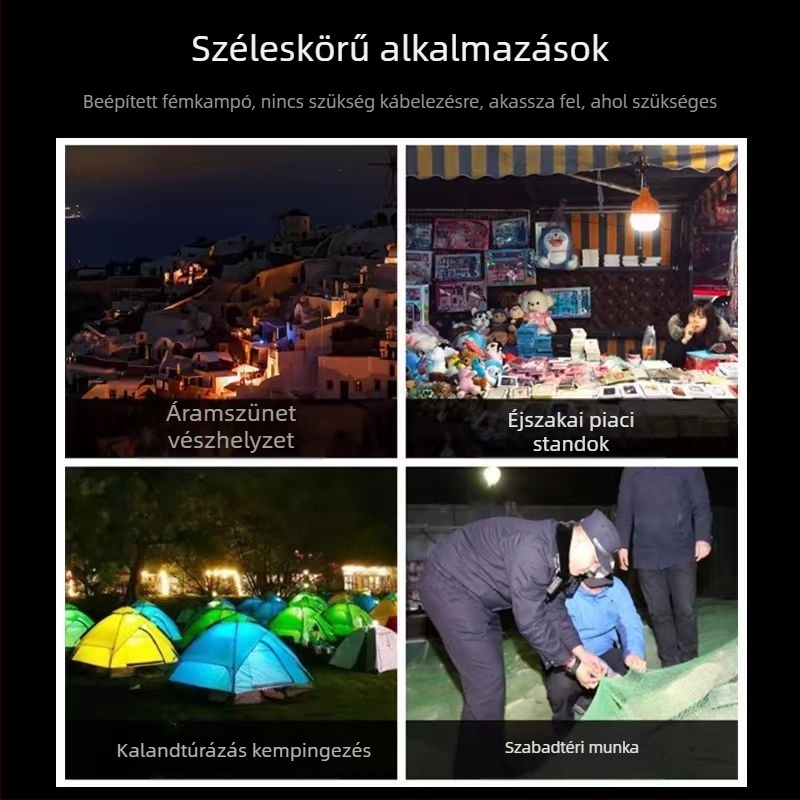 Kültéri újratölthető LED vészvilágító izzó, vízálló, USB töltés, 180° fénysugár, foglalat B22