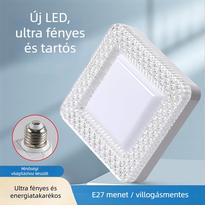 LED otthoni világítás, E27-es foglalatú, kristályos négyszögletes lámpa, folyosóra, erkélyre, hálószobára, nappalira és dolgozószobára