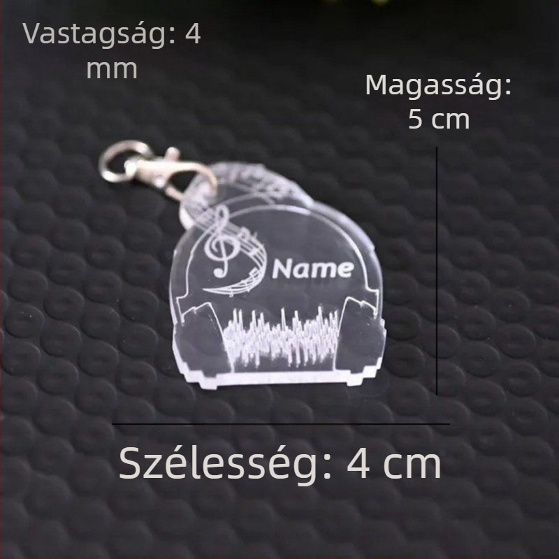 Személyre szabott akril kulcstartó gravírozott zenei szimbólummal és névmedállal