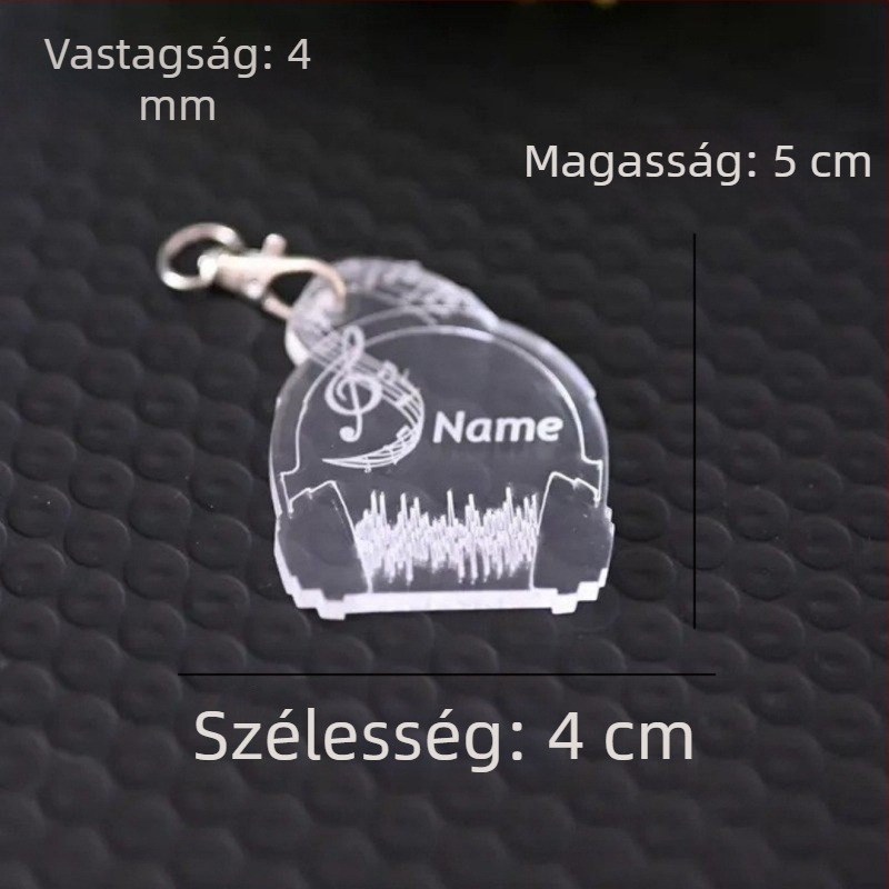 Személyre szabott akril kulcstartó gravírozott zenei szimbólummal és névmedállal