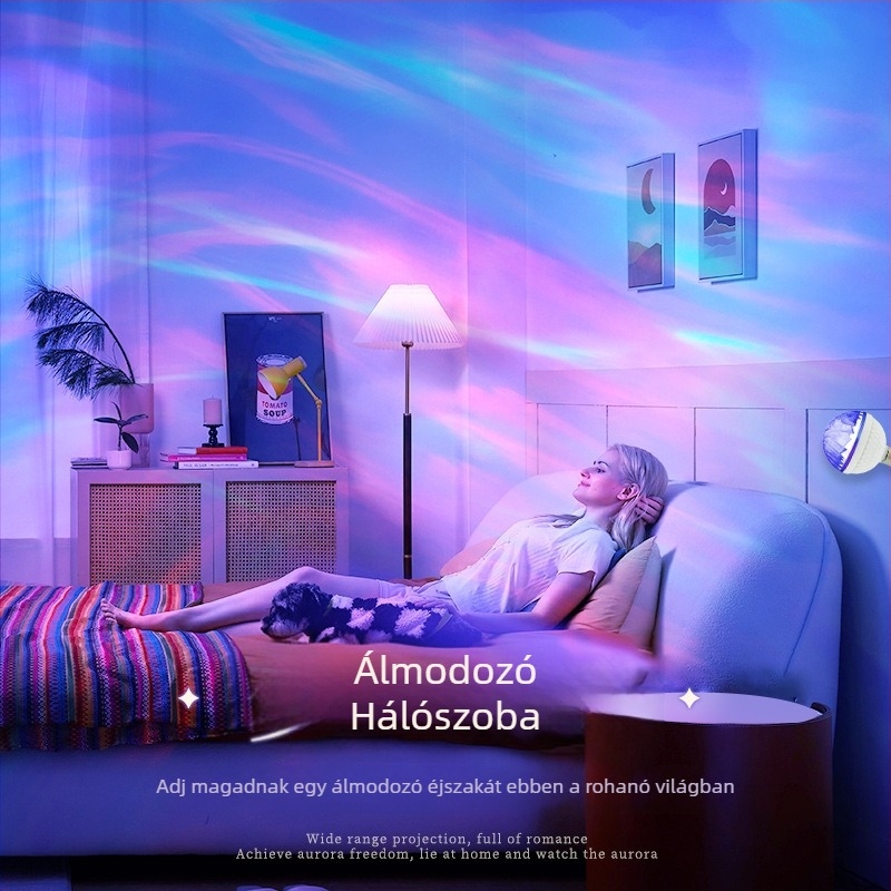 Aurora Borealis hangulat LED vetítő lámpa, E27-es foglalattal, színes színpadi dekorációs izzó