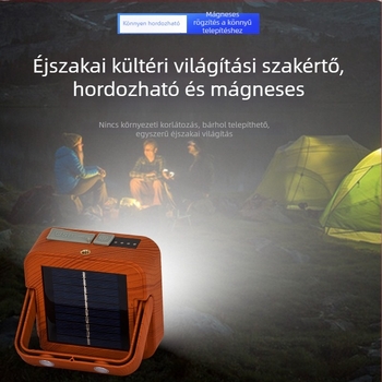 Szabadban használható napelemes világítás, kempinglámpa, mágneses vészvilágítás, reflektor, power bank, lítium akkumulátor, szuper fényes
