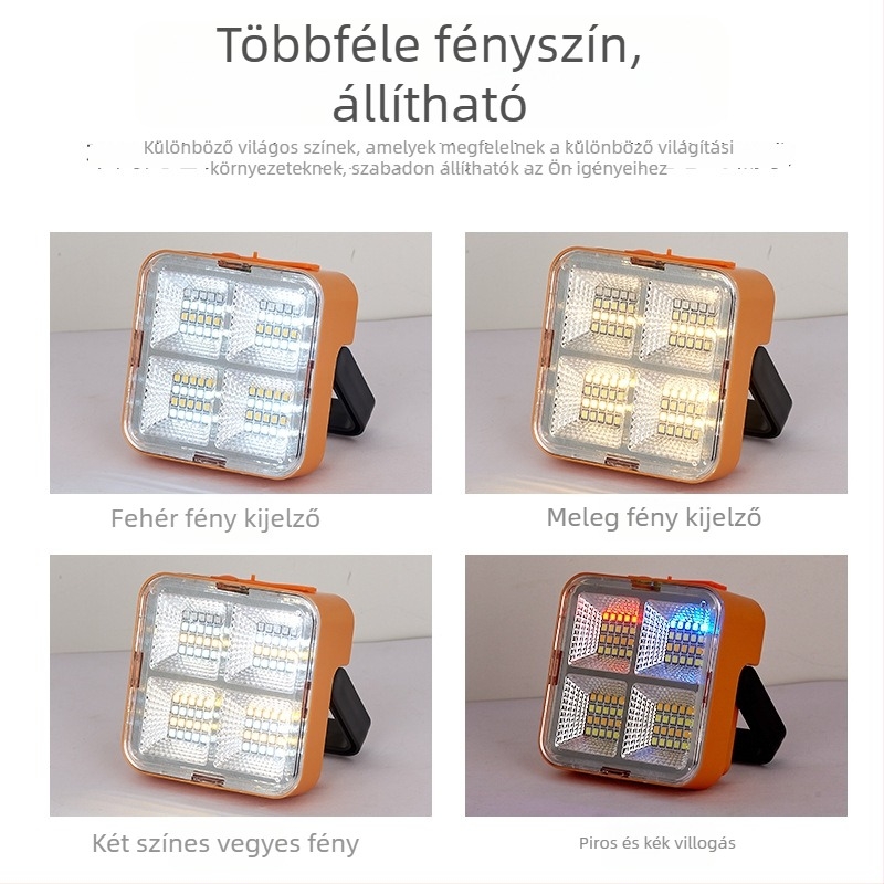 Szabadban használható napelemes világítás, kempinglámpa, mágneses vészvilágítás, reflektor, power bank, lítium akkumulátor, szuper fényes