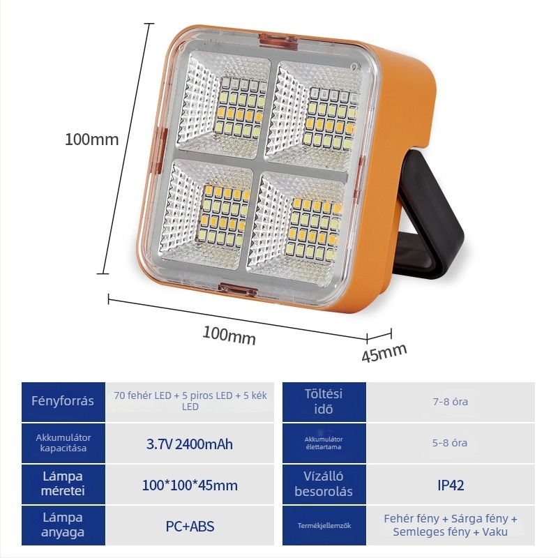 Szabadban használható napelemes világítás, kempinglámpa, mágneses vészvilágítás, reflektor, power bank, lítium akkumulátor, szuper fényes