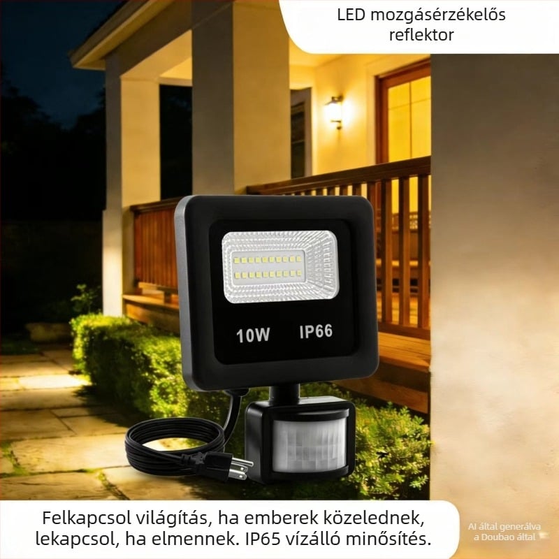 Mozgásérzékelős LED reflektor — ultra vékony, energiahatékony, infravörös garázsvilágítás, beltéri és kültéri használatra, IP66