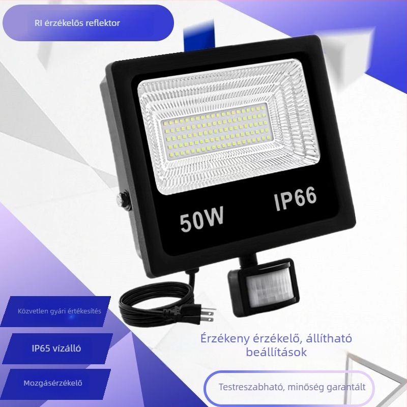 Mozgásérzékelős LED reflektor — ultra vékony, energiahatékony, infravörös garázsvilágítás, beltéri és kültéri használatra, IP66