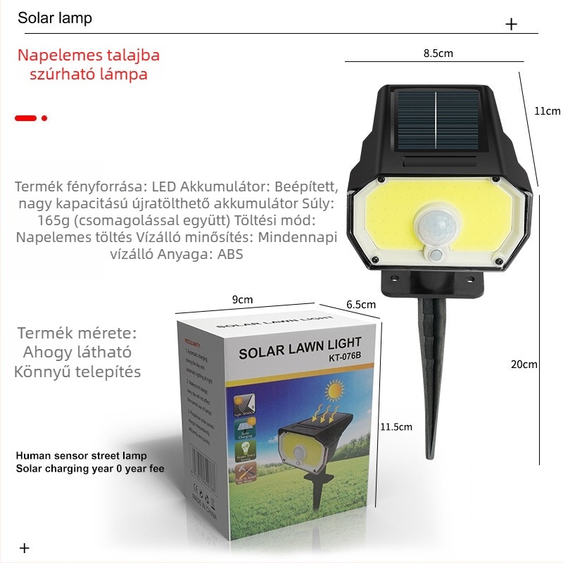 Napelemes kültéri LED táj-projekciós spotlámpa, vízálló földbe szúrható lámpa gyepre és kertbe