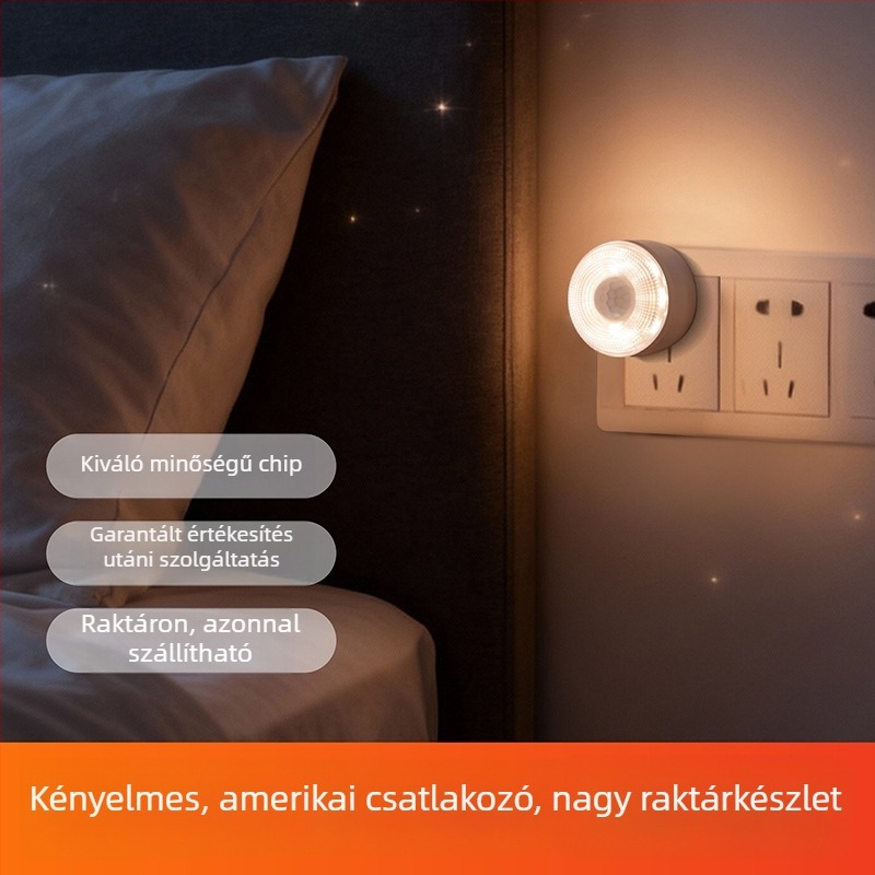 LED éjjeli lámpa infravörös szenzorral, konnektoros, hálószoba és folyosó számára, modern minimalist dizájn, szabályozható fényerő
