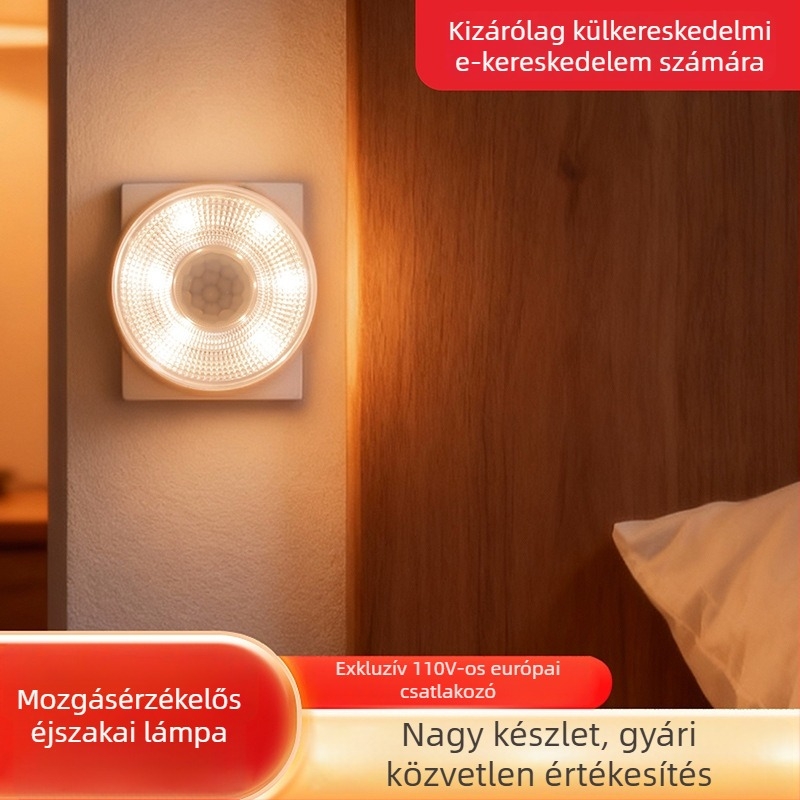 LED éjjeli lámpa infravörös szenzorral, konnektoros, hálószoba és folyosó számára, modern minimalist dizájn, szabályozható fényerő