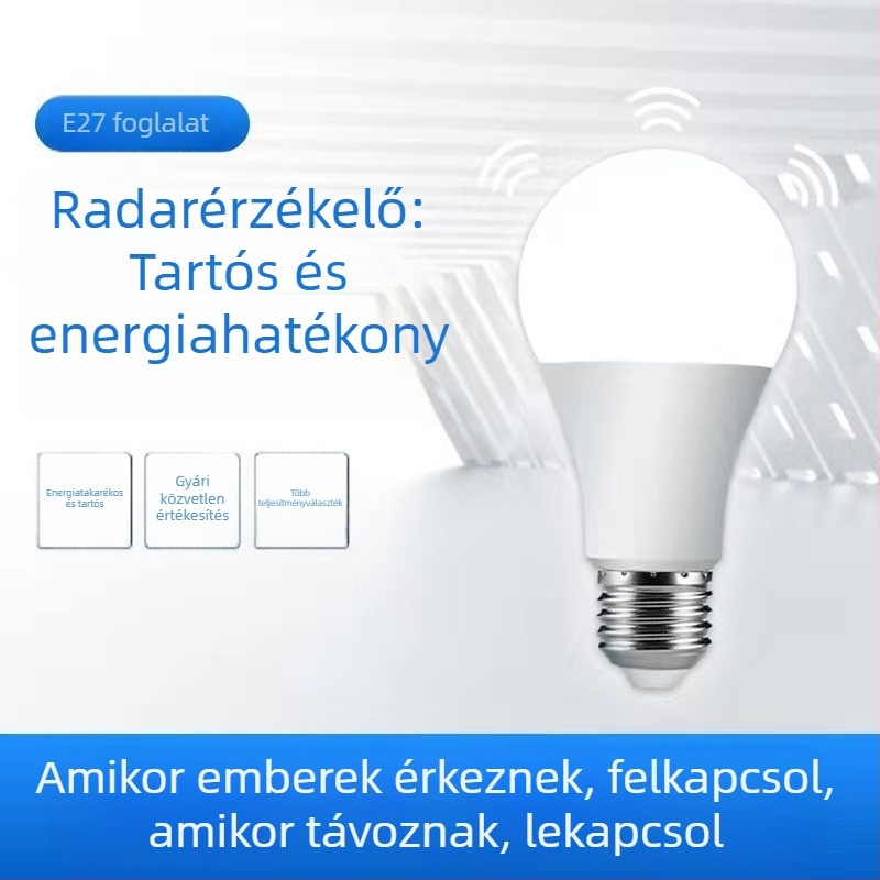 LED lámpa radaros mozgásérzékelővel — infravörös testérzékelő, otthoni folyosók, előcsarnokok és garázsok számára, széles feszültségtartomány, állandó áramerősségű LED-izzó
